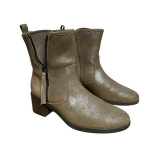 Clarks Women's Taupe Metallic Shimmer Leather Ankle Zip Boho Bootie Boots 7 M